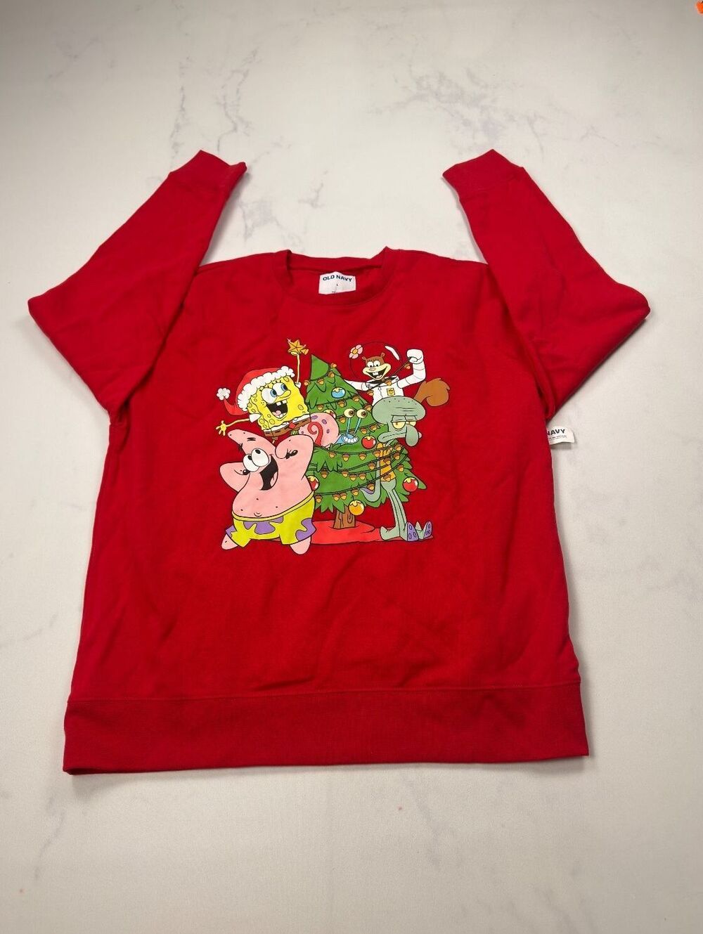 Old Navy Graphic Sweatshirt Red Modern Retro Spongebob Holiday - Womens L